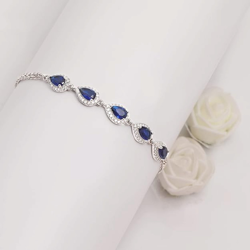 Silver Royal Blue Drop Bracelet, Adjustable Gifts for Girlfriend