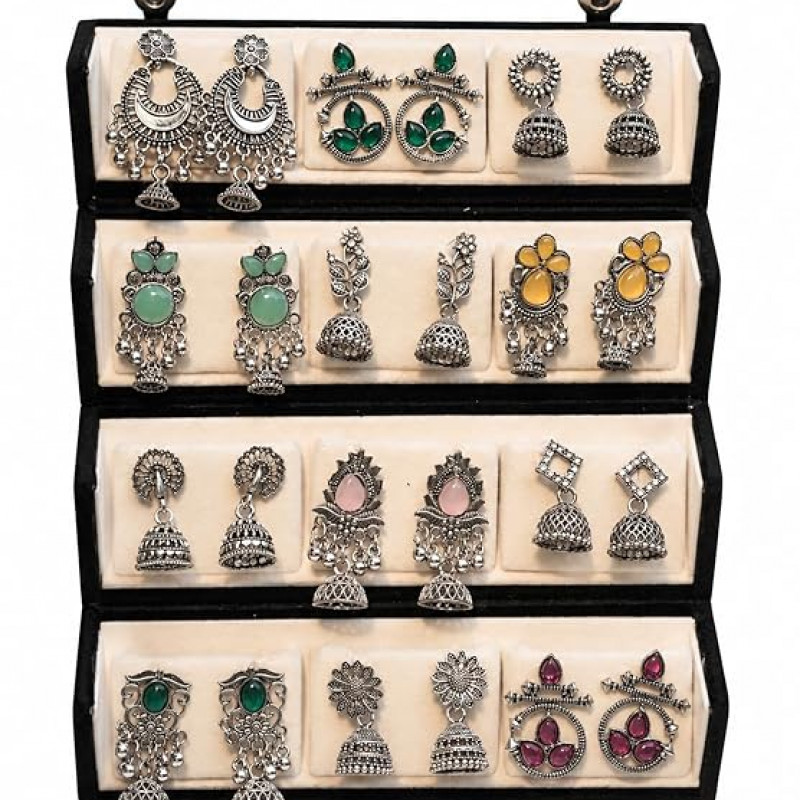 Oxidised Silver Plated Earrings Combo Set With Box for Women & Girls